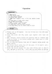 English worksheet: Cupcakes Recipe