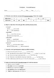 English worksheet: PERSONAL PRONOUNS