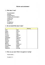 English worksheet: Pollution and environment