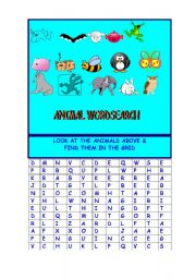 English Worksheet: ANIMAL WORDSEARCH