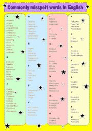 English Worksheet: Commonly mis-spelled Englsih words - INTERMEDIATE