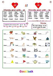 English Worksheet: words end with ( el ) or  ( le )