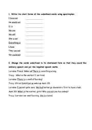 English Worksheet: Contractions and conjunctions