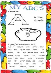 English Worksheet: My ABCS (A)
