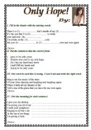 English worksheet: Only Hope - by Mandy Moore!!!