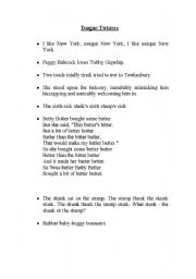 English worksheet: Tongue Twisters