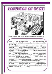 English Worksheet: SATURDAY AT HOME: PRESENT SIMPLE VS PRESENT CONTINUOUS