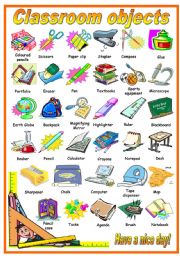 English Worksheet: CLASSROOM OBJECTS - PICTIONARY (B&W VERSION INCLUDED)