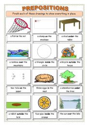 English Worksheet: Prepositions of Place + b/w 