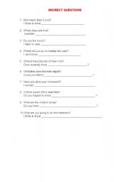 English worksheet: Indirect questions