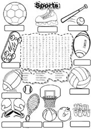 English Worksheet: SPORTS WORDSEARCH and FILL IN