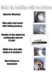English Worksheet: match the headlines with the pictures