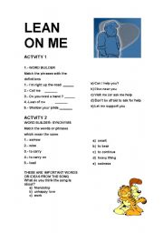 English worksheet: LEAN IN ME SONG