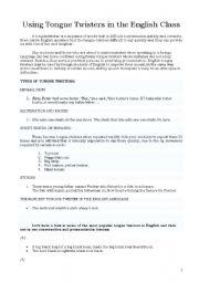 English Worksheet: Using Tongue Twisters in the English Class