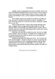 English Worksheet: my family