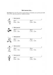 English Worksheet: find someone who