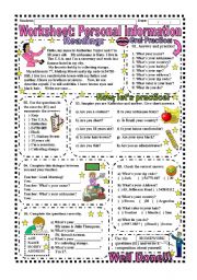 English Worksheet: Worksheet: Personal Information (With Answer Key)