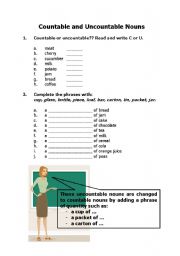 English worksheet: Countable and Uncountable Nouns Worksheet