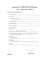 English worksheet: personal file