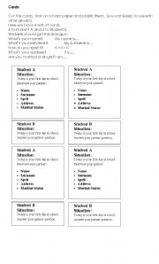 English Worksheet: cards - elementary