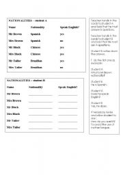 English worksheet: cards - languages and nationalities