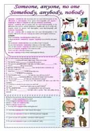 English Worksheet: Someone, anyone, no one, somebody, anybody, nobody