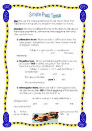 English Worksheet: The simple past tense (First)