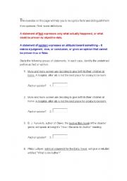 English Worksheet: Facts and Opinions