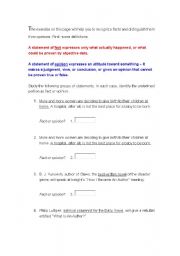 English Worksheet: Facts and Opinions