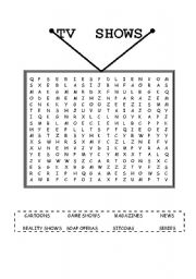 English Worksheet: TV Shows Wordsearch