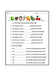 English Worksheet: fruits-naming position