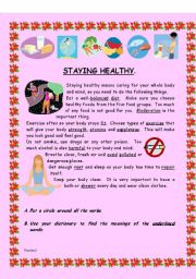 STAYING HEALTHY - (( 3 pages )) - grammar, sentence structure, elementary - editable