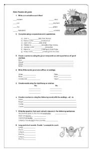 English Worksheet: General practice in articles,comparatives,superlatives,endings,diphthongs and vowel sounds