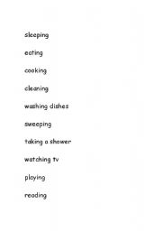 English worksheet: participles - activities around the house