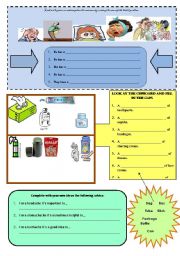 English Worksheet: health problems, advice and containers