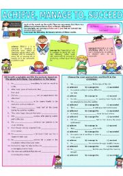 English Worksheet: COLLOCATION 43 - ACHIEVE, MANAGE TO, SUCCEED