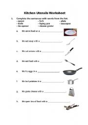 English worksheet: Kitchen Utensils Worksheet 