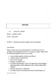 English Worksheet: writing a memo