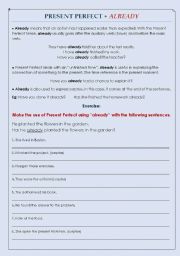 English Worksheet: PRESENT PERFECT + ALREADY