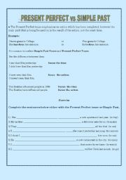 English Worksheet: PRESENT PERFECT X  SIMPLE PAST
