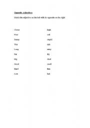 English worksheet: Find the opposite adjective