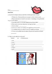 English worksheet: Body parts definitions and actions