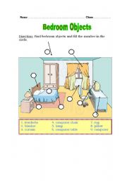 English Worksheet: Bedroom Objects