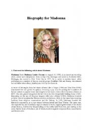 English Worksheet: Biography for Madonna