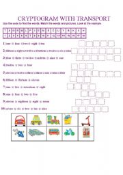 English Worksheet: CRYPTOGRAM WITH  TRANSPORT