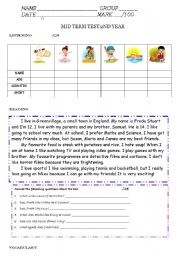 English Worksheet: MID TERM TEST 2ND YEAR