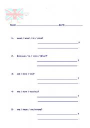 English Worksheet: Questions