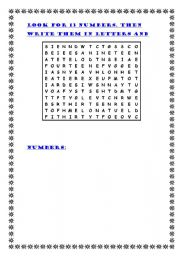 English worksheet: number wordsearch