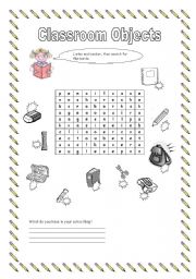 English worksheet: Classroom Objects