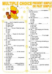English Worksheet: MULTIPLE CHOICE (5) PRESENT SIMPLE OR PAST SIMPLE